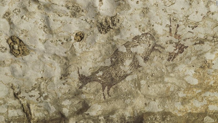 インドネシアで人類最古(4万4000年前)の洞窟壁画発見